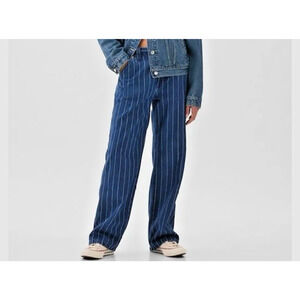 GAP 90s Loose Carpenter Pinstripe Railroad Jeans Women 28 6 Short Mid Rise